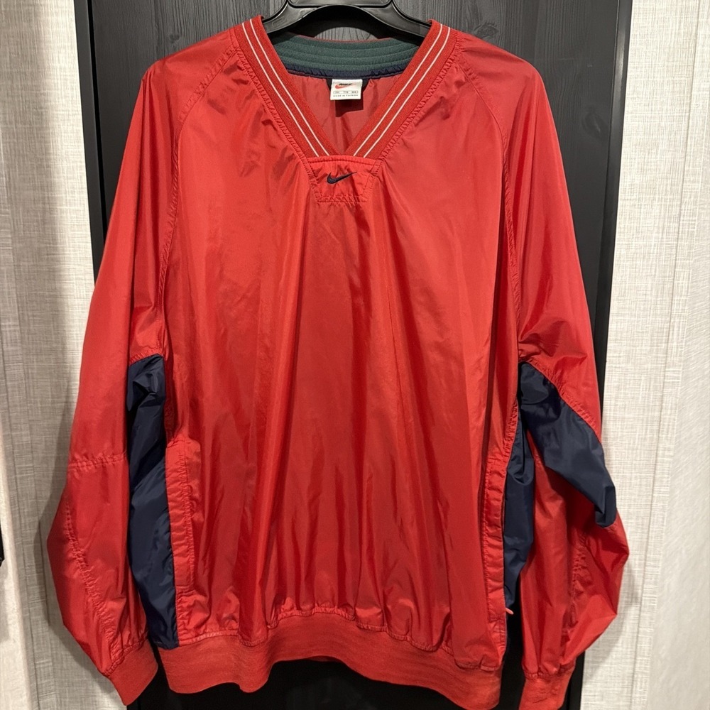 Vintage Nike Center Swoosh Check Pullover Windbreaker 90s White Tag 2XL Red Navy